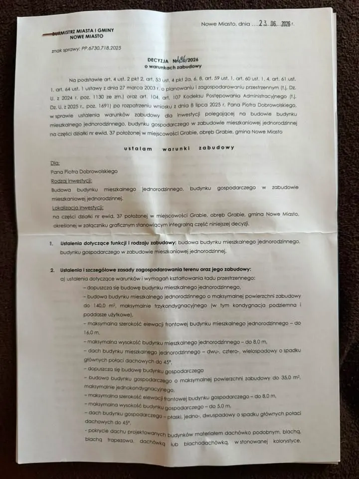 Działka 3000m z WZ blisko lasu, Grabie, gm: Nowe Miasto